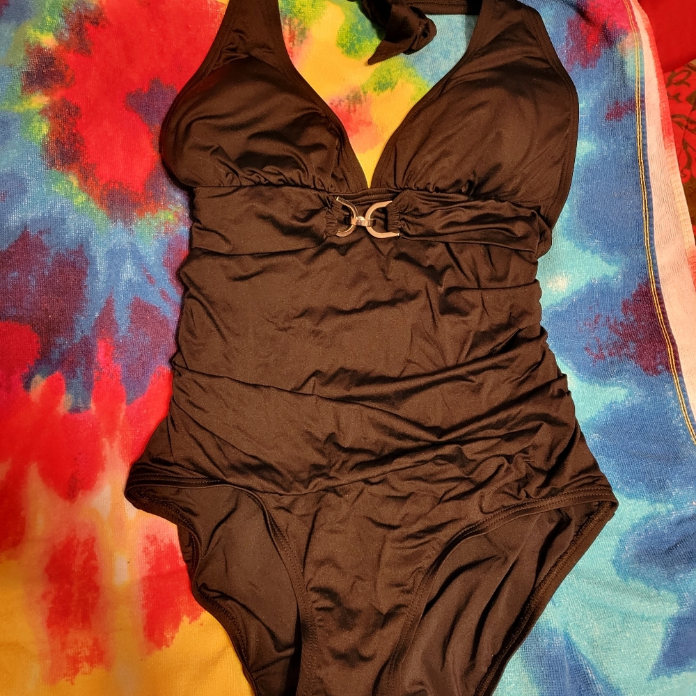 Micheal Kors Black one piece swimsuit with matching tank dress cover up